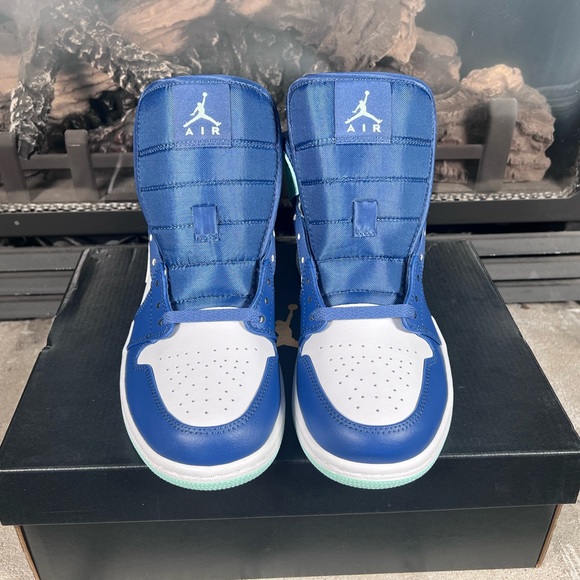 Men's Jordan 1 Mid Blue Mint Mystic Navy/Mint - Picture 2 of 4
